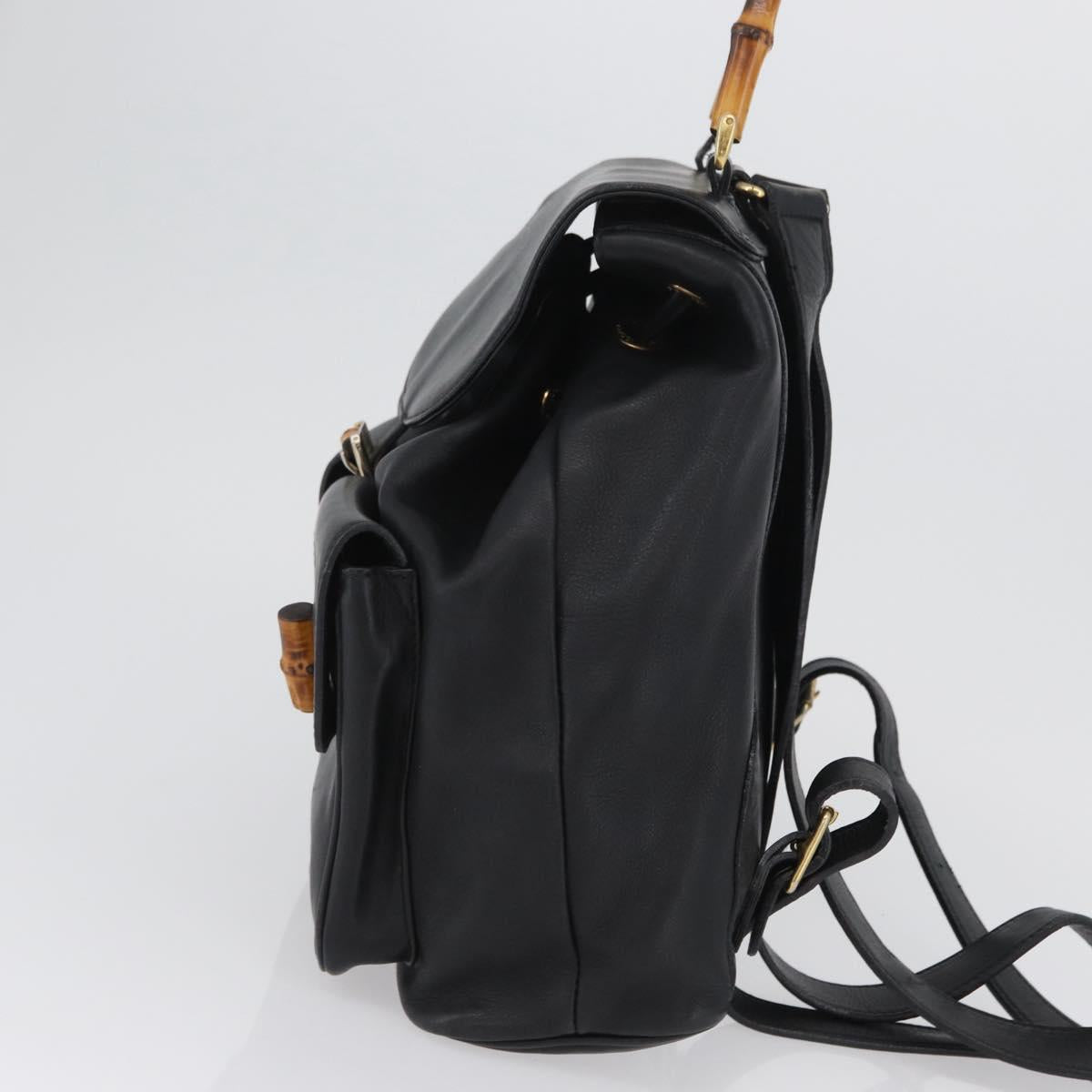 GUCCI Bamboo Backpack Leather Black Gold 003 2058 0016 Auth BA11115