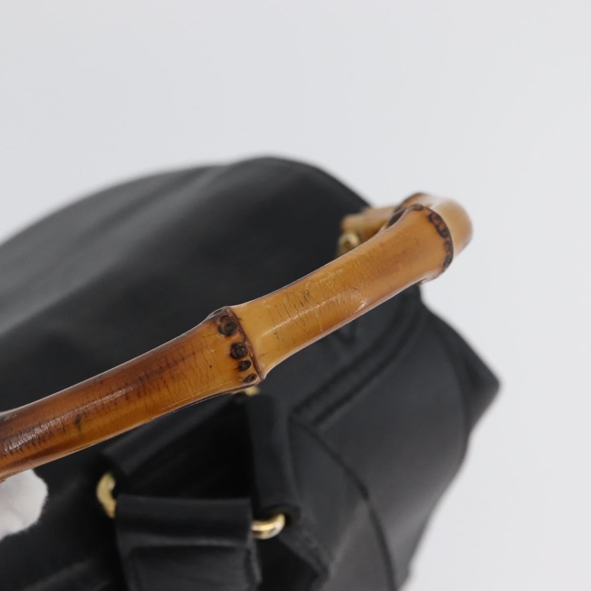 GUCCI Bamboo Backpack Leather Black Gold 003 2058 0016 Auth BA11115