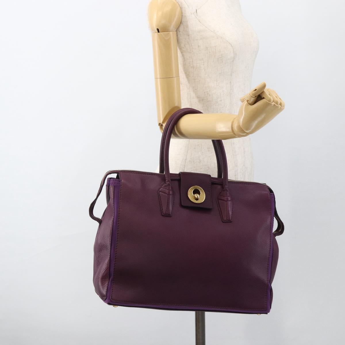 SAINT LAURENT Hand Bag Leather Purple Gold 274766 Auth BA11116V
