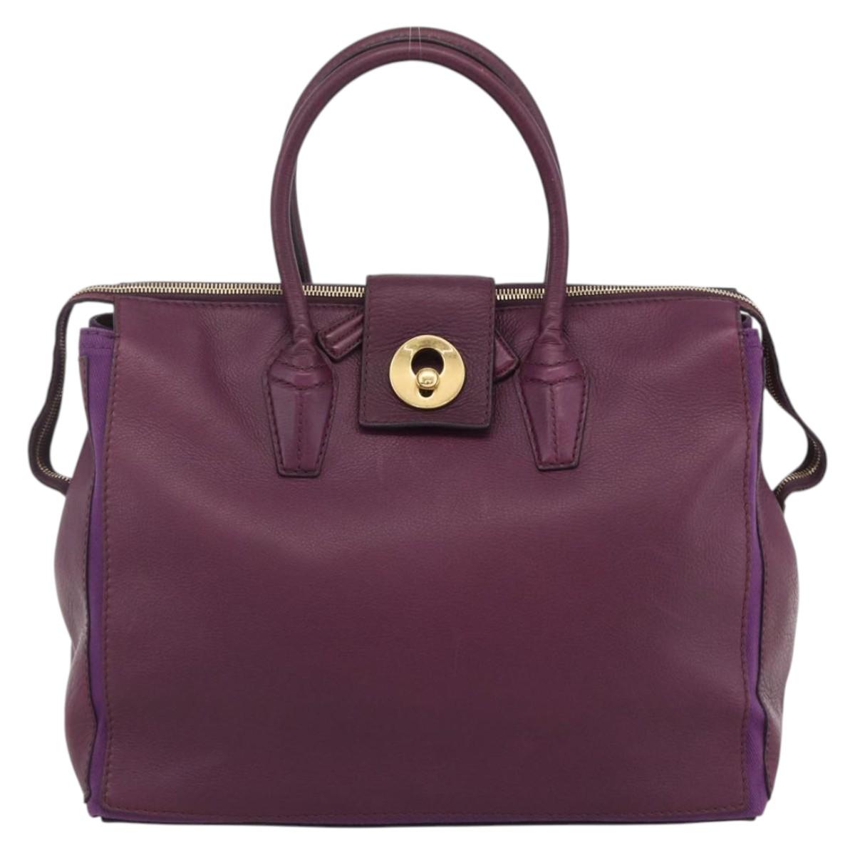 SAINT LAURENT Hand Bag Leather Purple Gold 274766 Auth BA11116V