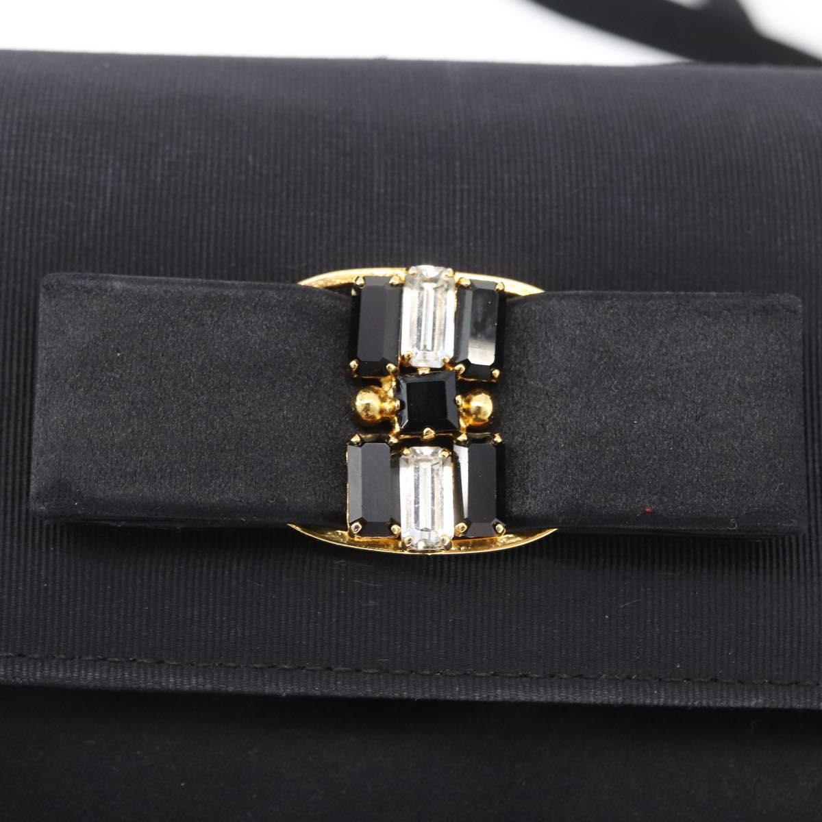 Salvatore Ferragamo Vala Shoulder Bag Satin Black Gold Auth BA11117
