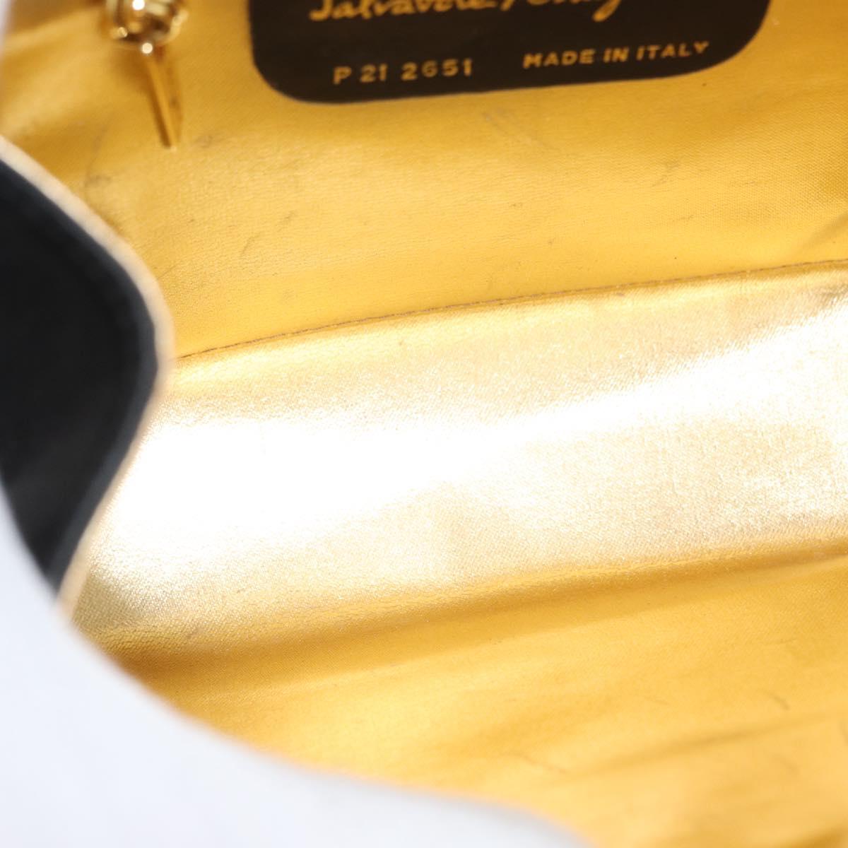 Salvatore Ferragamo Vala Shoulder Bag Satin Black Gold Auth BA11117