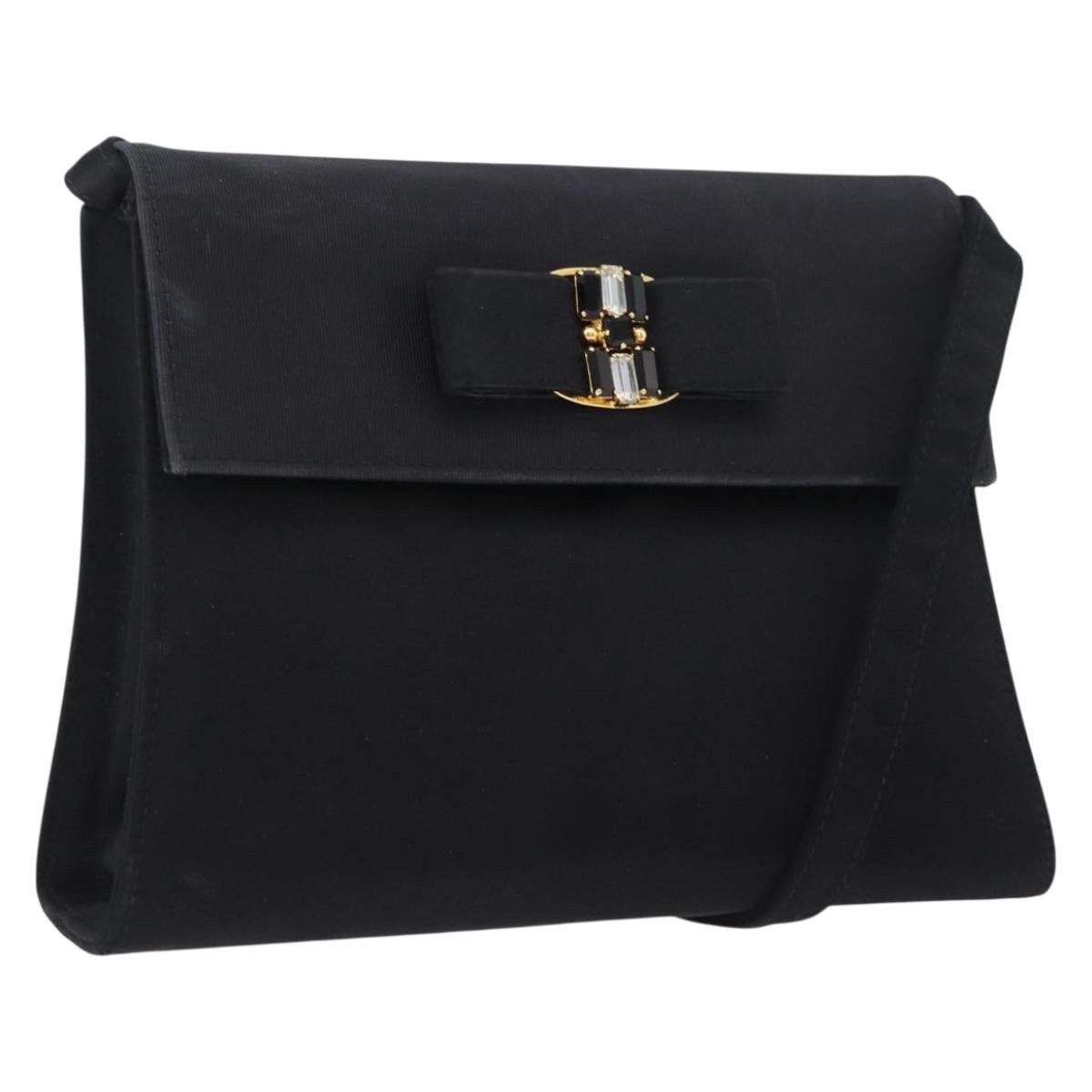 Salvatore Ferragamo Vala Shoulder Bag Satin Black Gold Auth BA11117