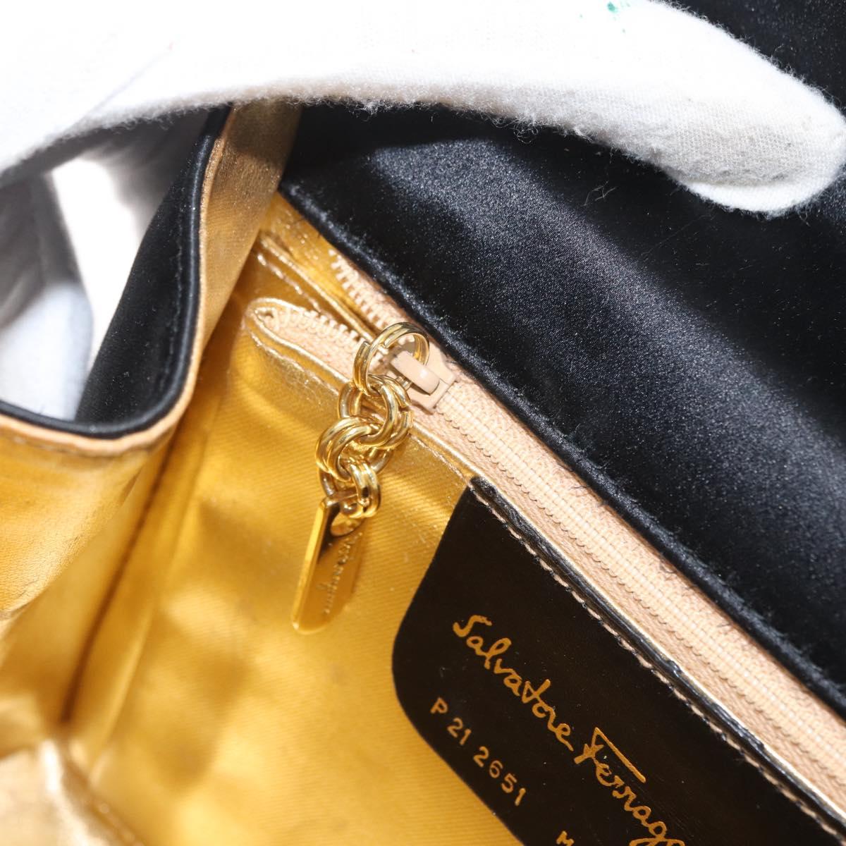 Salvatore Ferragamo Vala Shoulder Bag Satin Black Gold Auth BA11117