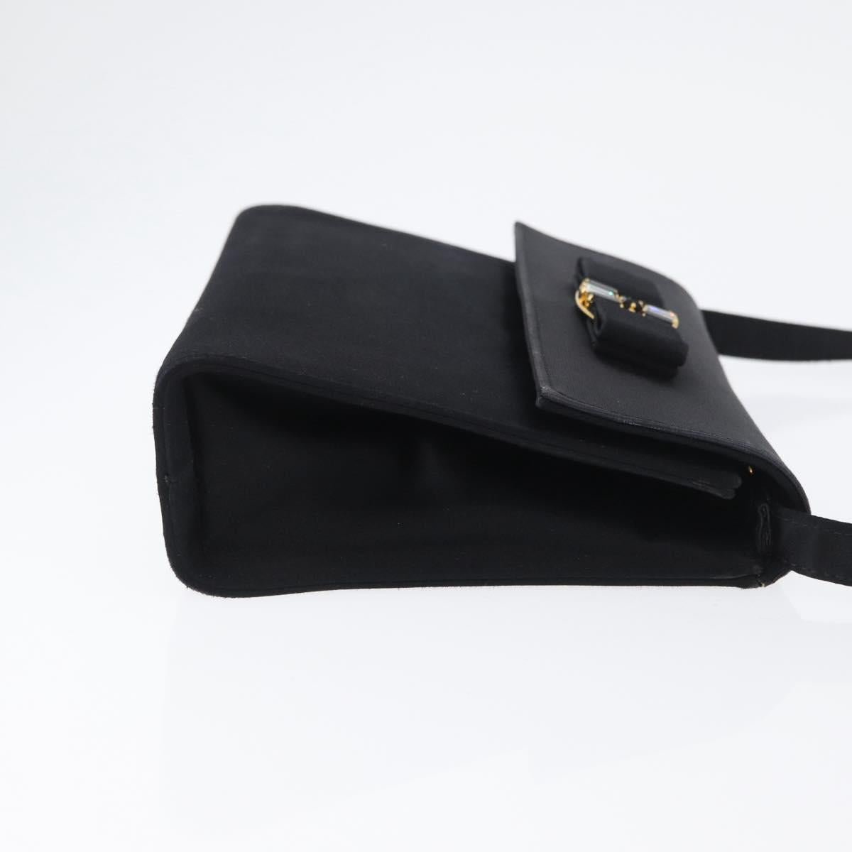 Salvatore Ferragamo Vala Shoulder Bag Satin Black Gold Auth BA11117
