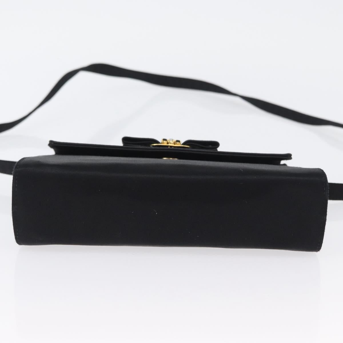 Salvatore Ferragamo Vala Shoulder Bag Satin Black Gold Auth BA11117