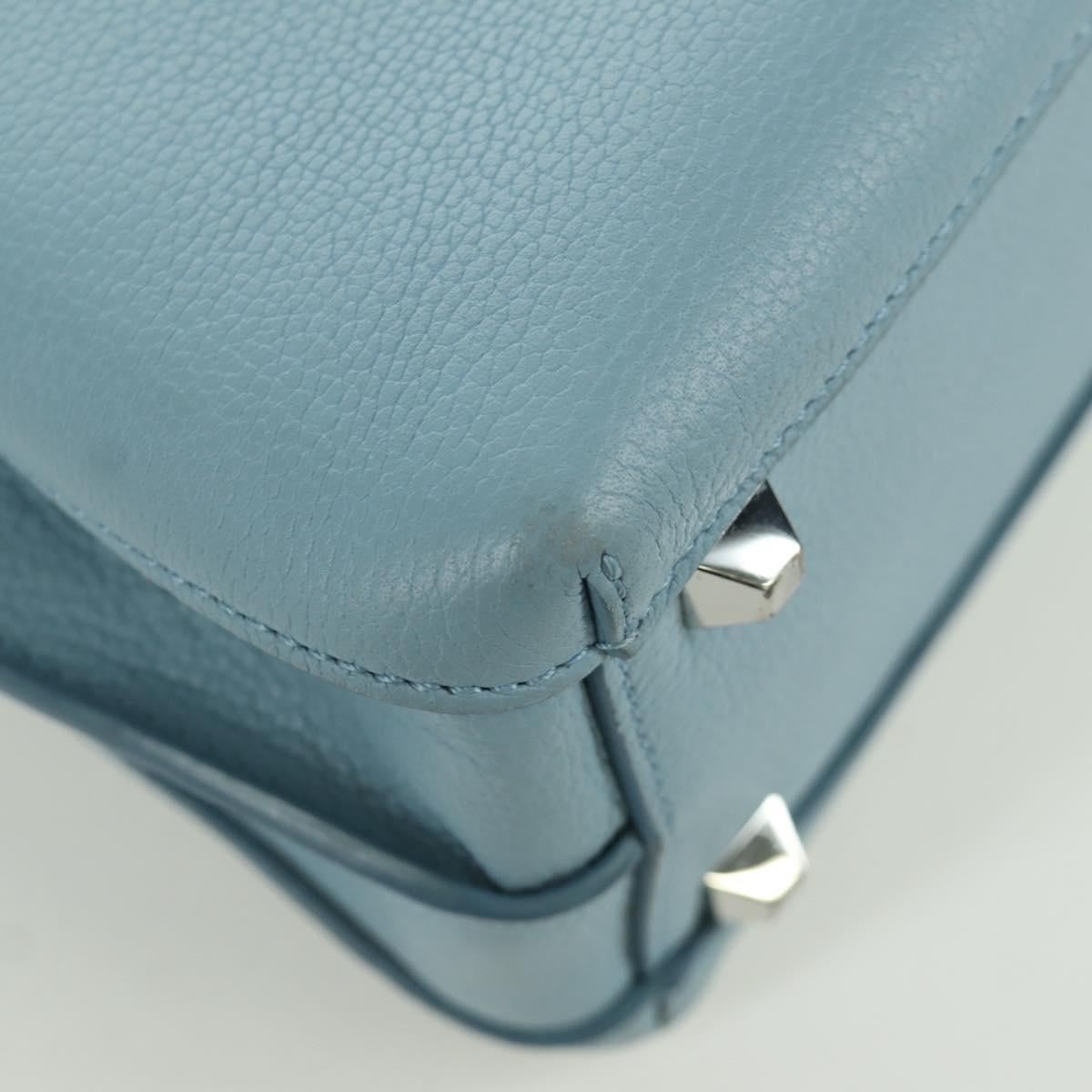 MCM Hand Bag Leather 2way Light Blue Silver Auth BA11118V