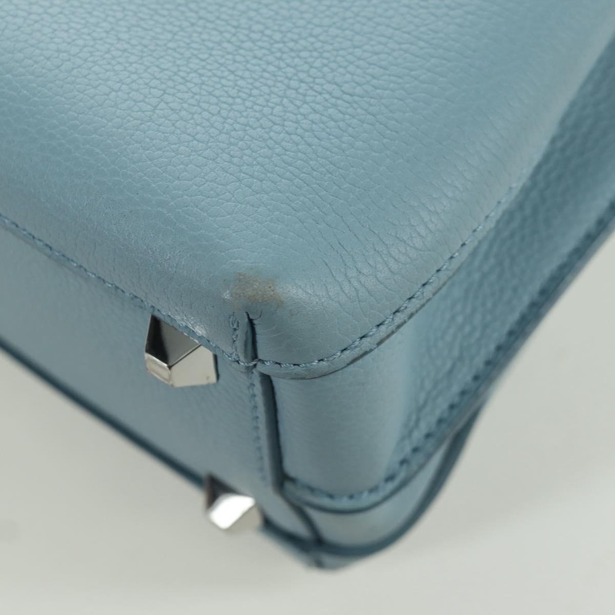 MCM Hand Bag Leather 2way Light Blue Silver Auth BA11118V