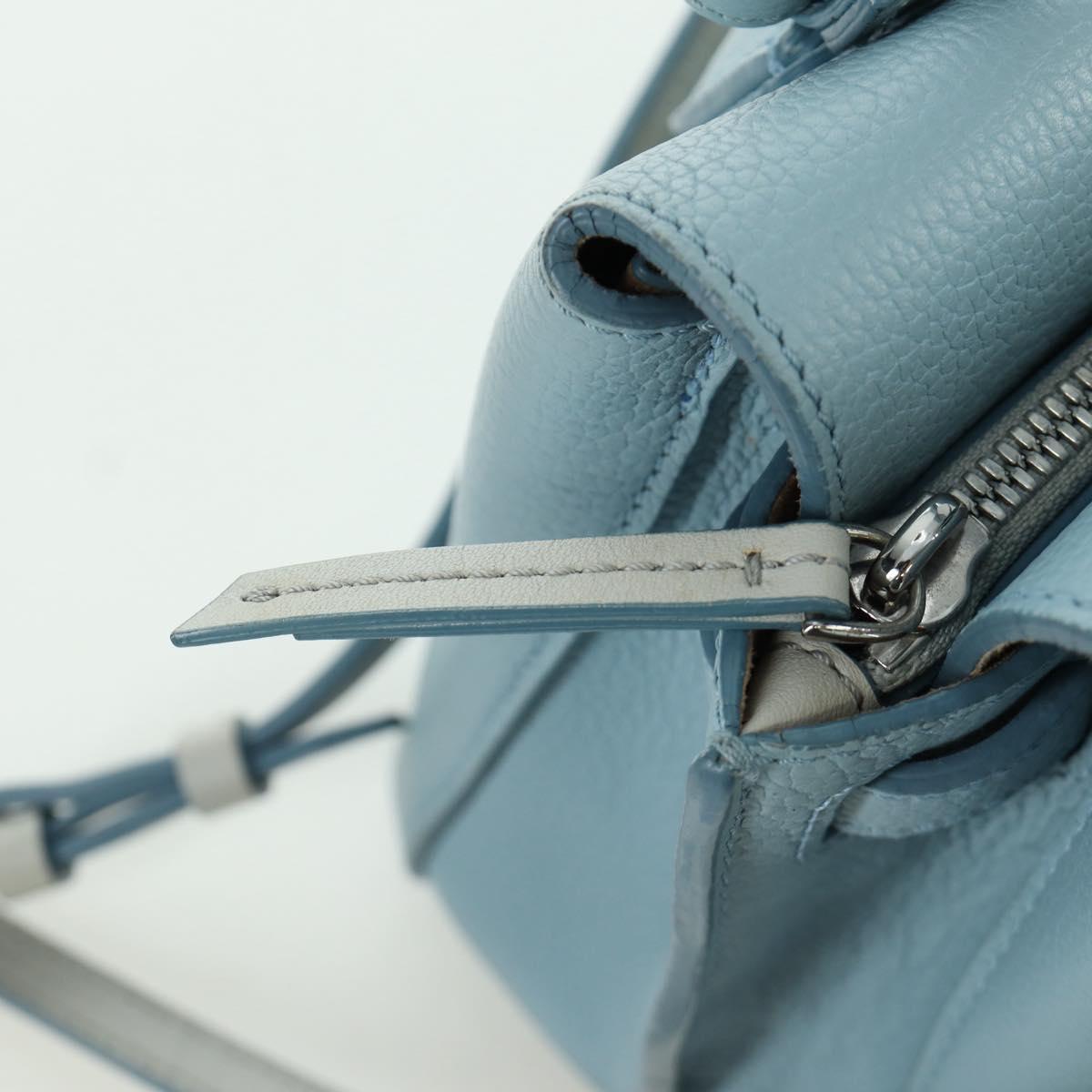 MCM Hand Bag Leather 2way Light Blue Silver Auth BA11118V