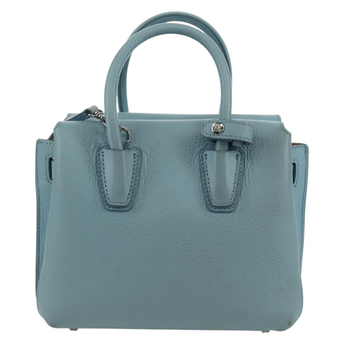 MCM Hand Bag Leather 2way Light Blue Silver Auth BA11118V