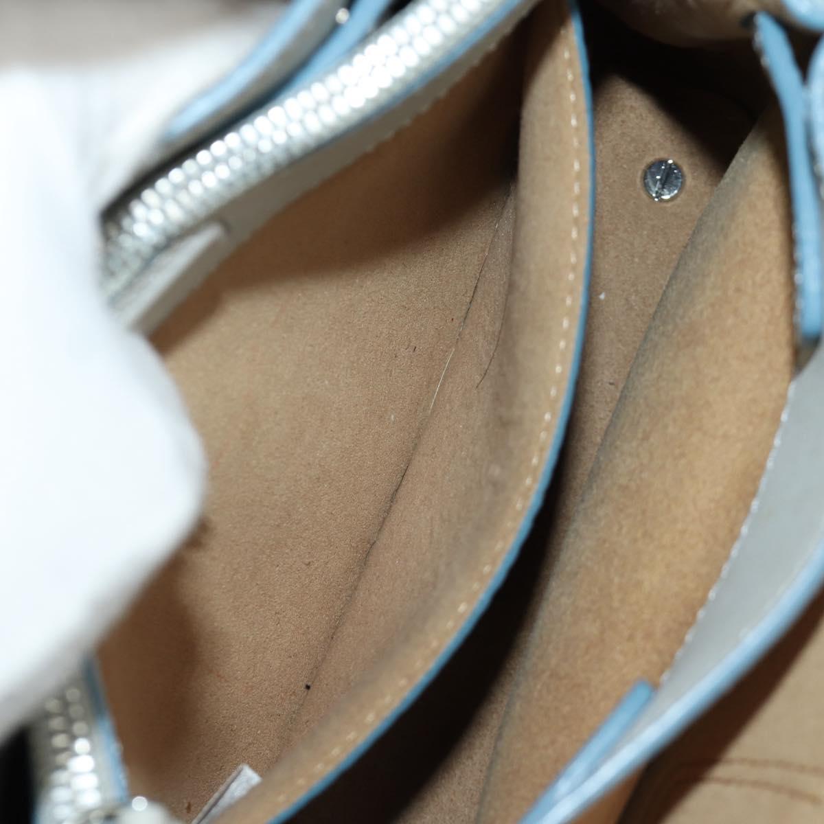 MCM Hand Bag Leather 2way Light Blue Silver Auth BA11118V