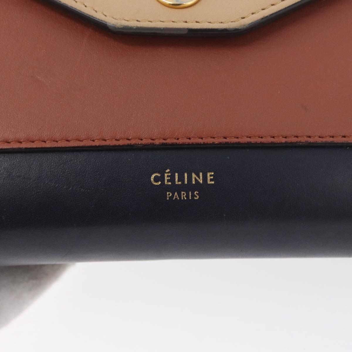 CELINE Trifold Wallet Chain Bag Leather Multicolor Gold Auth BA11127