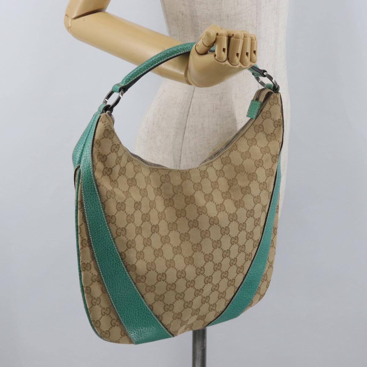 GUCCI GG Canvas Shoulder Bag Beige Mint Green Silver 124357 Auth BA11129