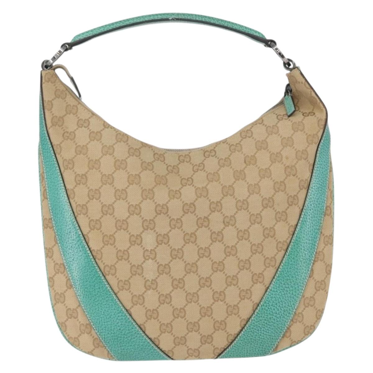 GUCCI GG Canvas Shoulder Bag Beige Mint Green Silver 124357 Auth BA11129