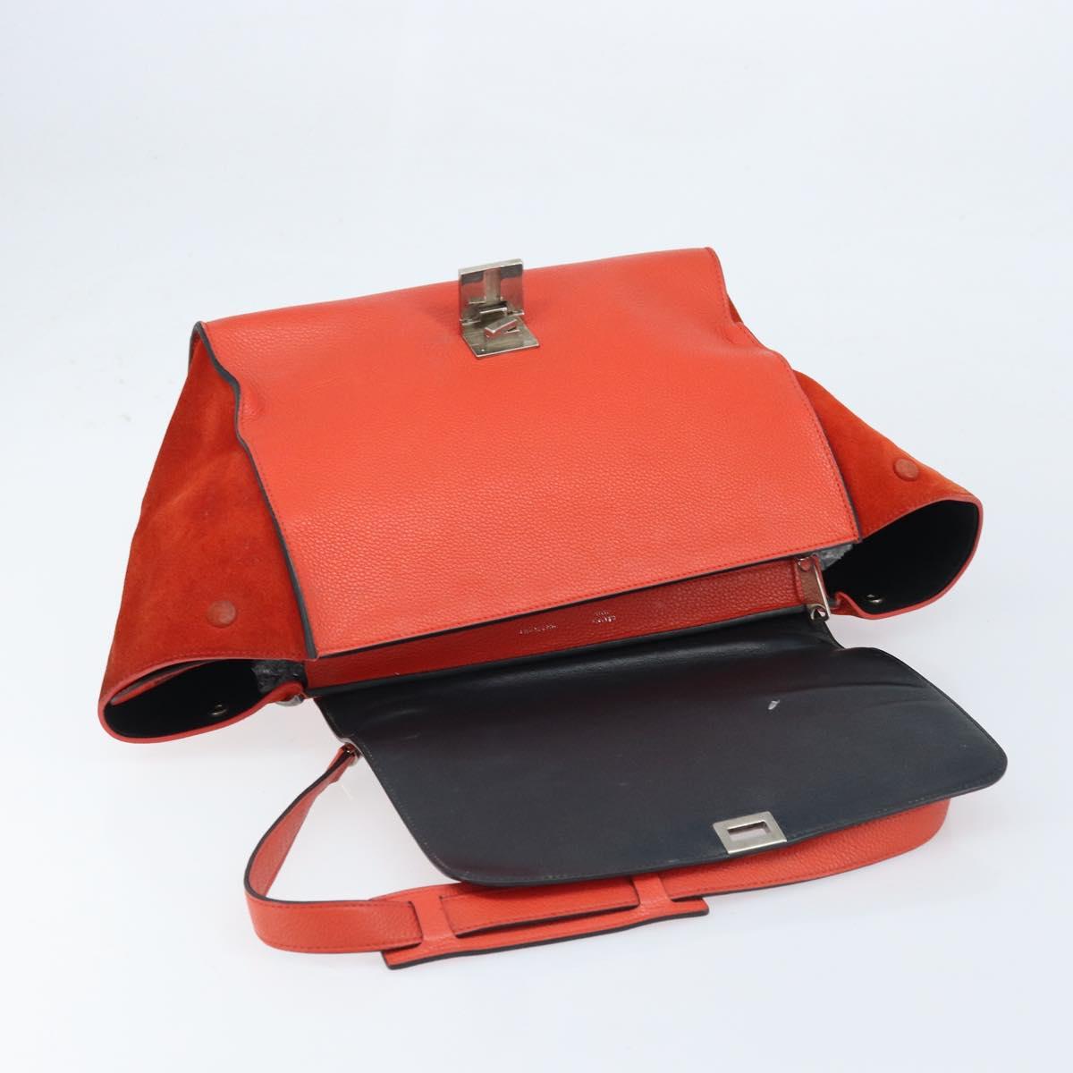 CELINE Trapeze Hand Bag Leather 2way Red Silver Auth BA11130