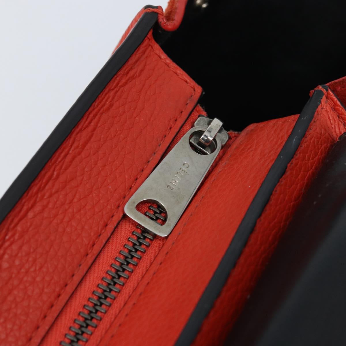 CELINE Trapeze Hand Bag Leather 2way Red Silver Auth BA11130