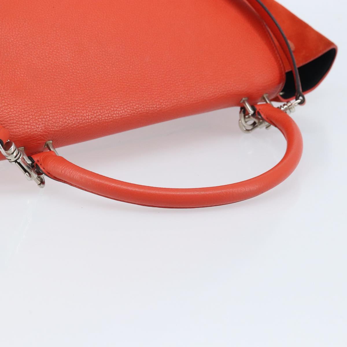 CELINE Trapeze Hand Bag Leather 2way Red Silver Auth BA11130