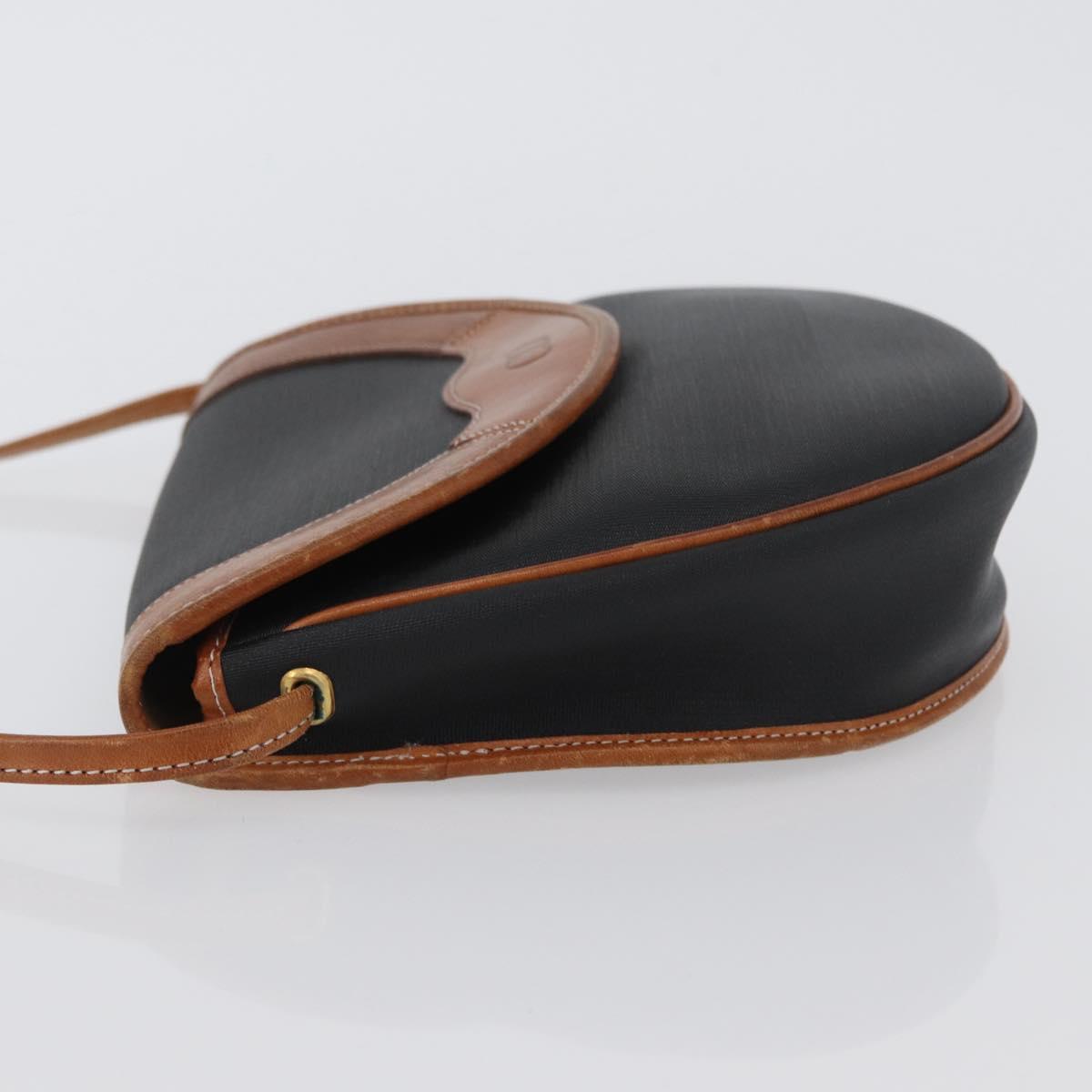 Christian Dior Shoulder Bag Coated Canvas Black Gold Auth BA11133