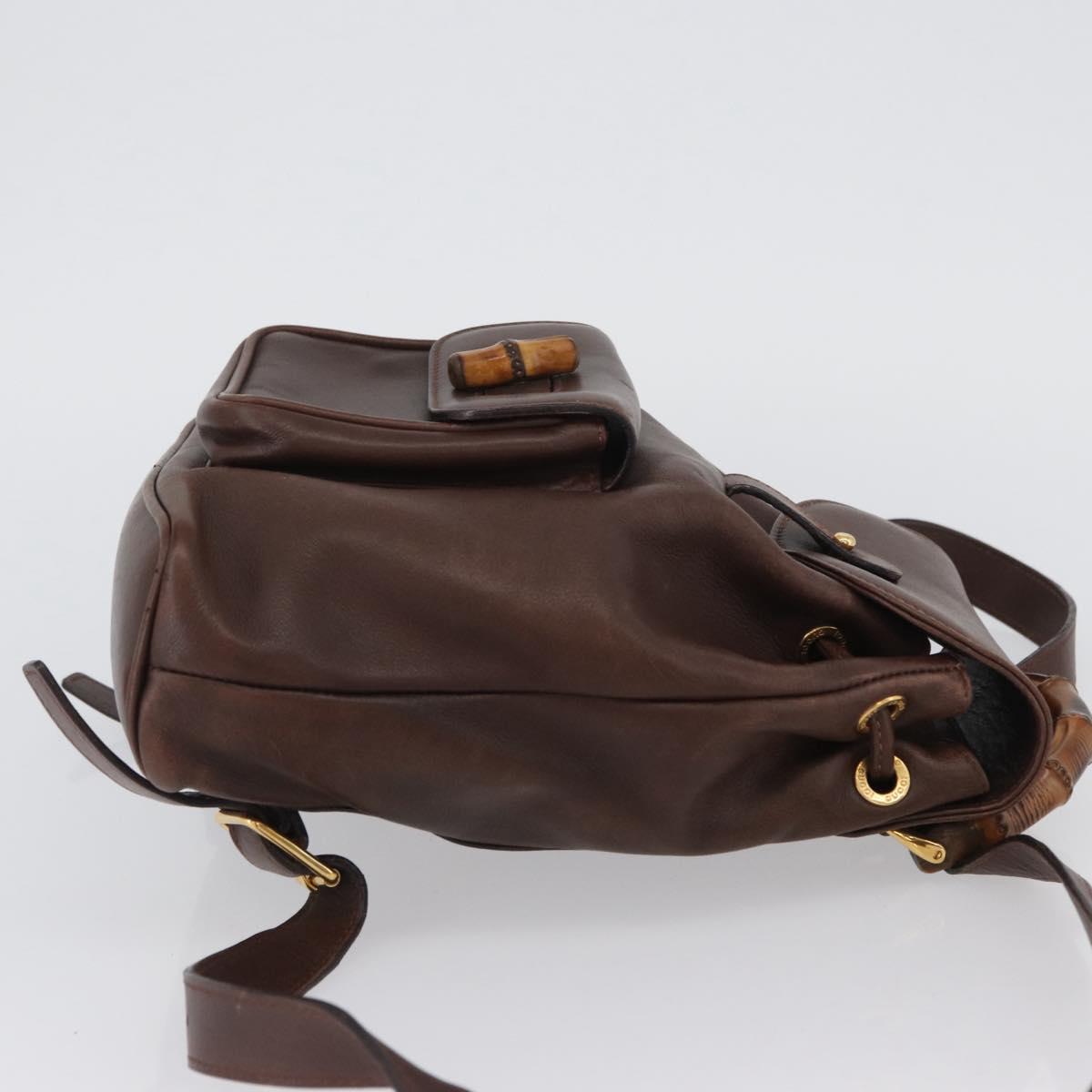 GUCCI Bamboo Backpack Leather Brown Gold 003 2058 0030 Auth BA11134