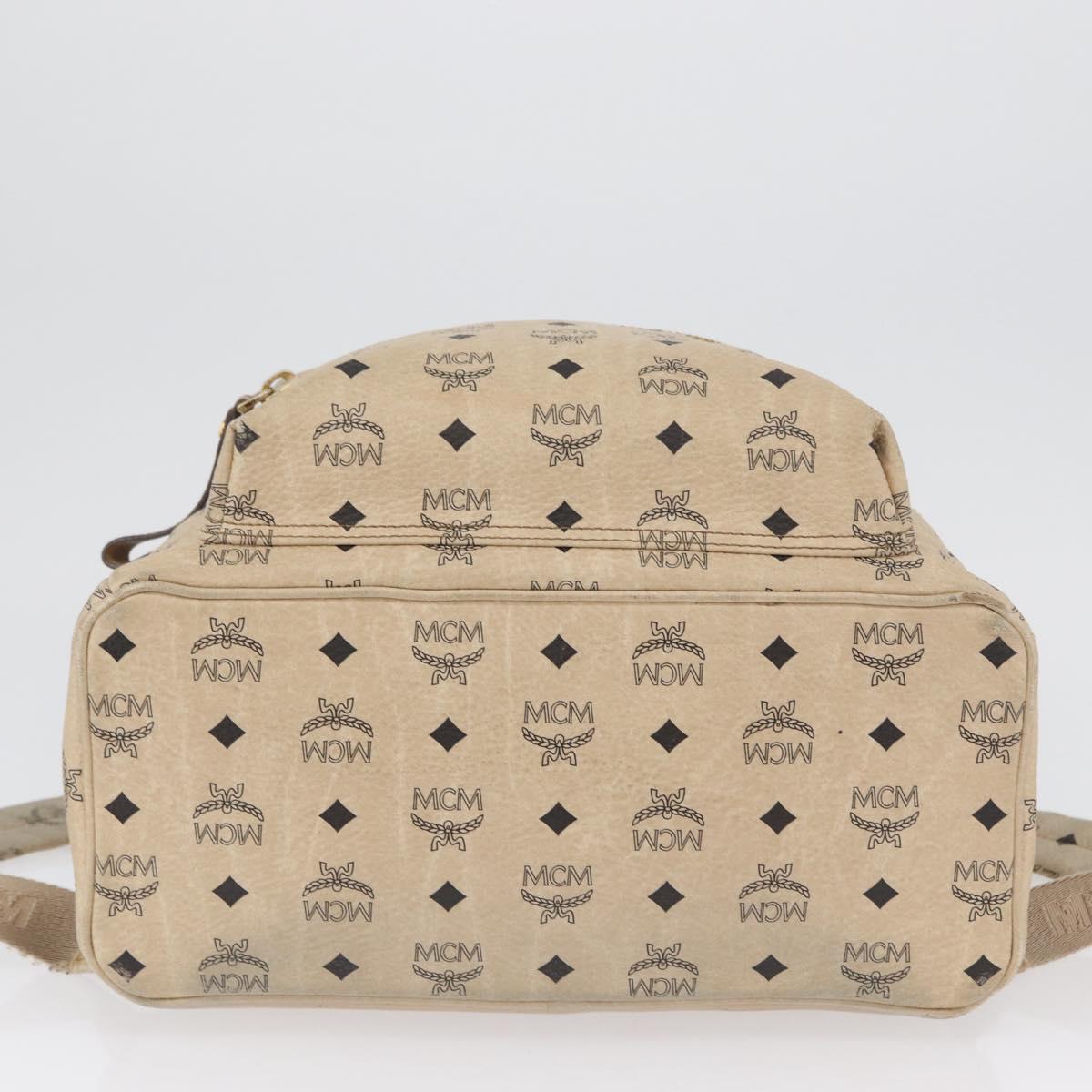 MCM Logogram Vicetos Backpack PVC Leather Beige Gold Silver Auth BA11136
