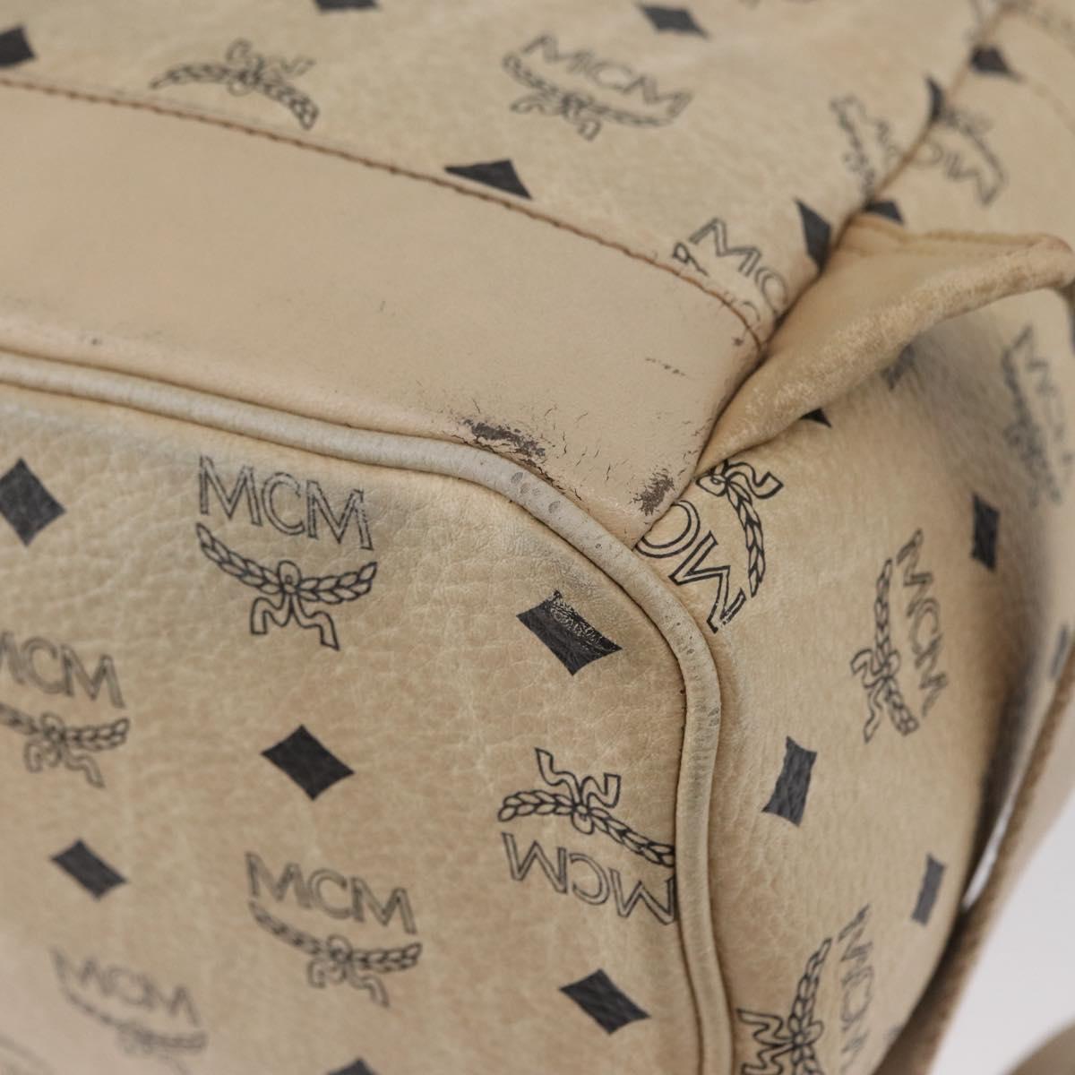 MCM Logogram Vicetos Backpack PVC Leather Beige Gold Silver Auth BA11136