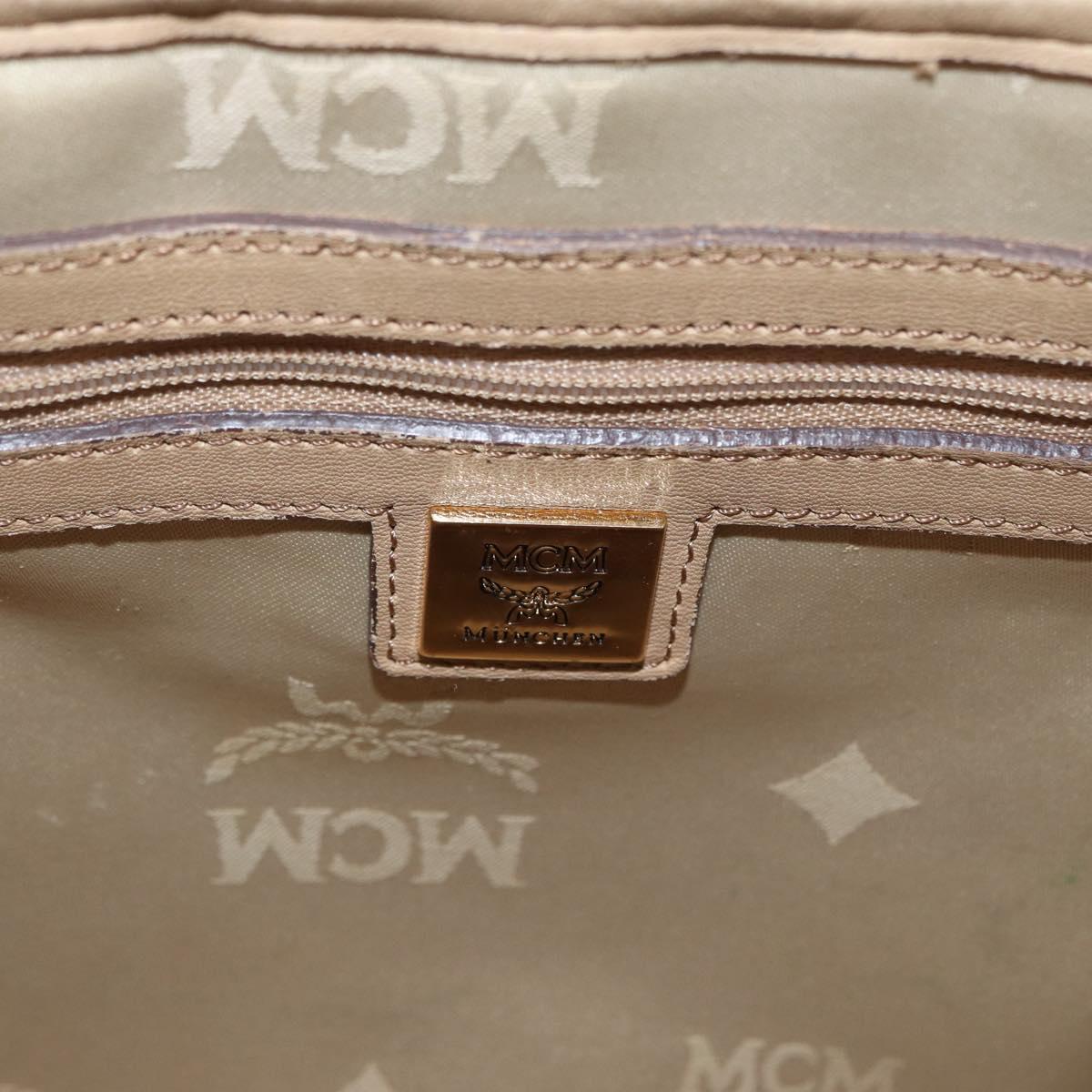 MCM Logogram Vicetos Backpack PVC Leather Beige Gold Silver Auth BA11136