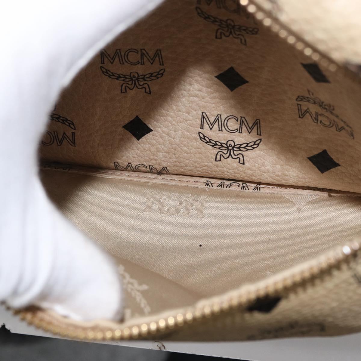 MCM Logogram Vicetos Backpack PVC Leather Beige Gold Silver Auth BA11136
