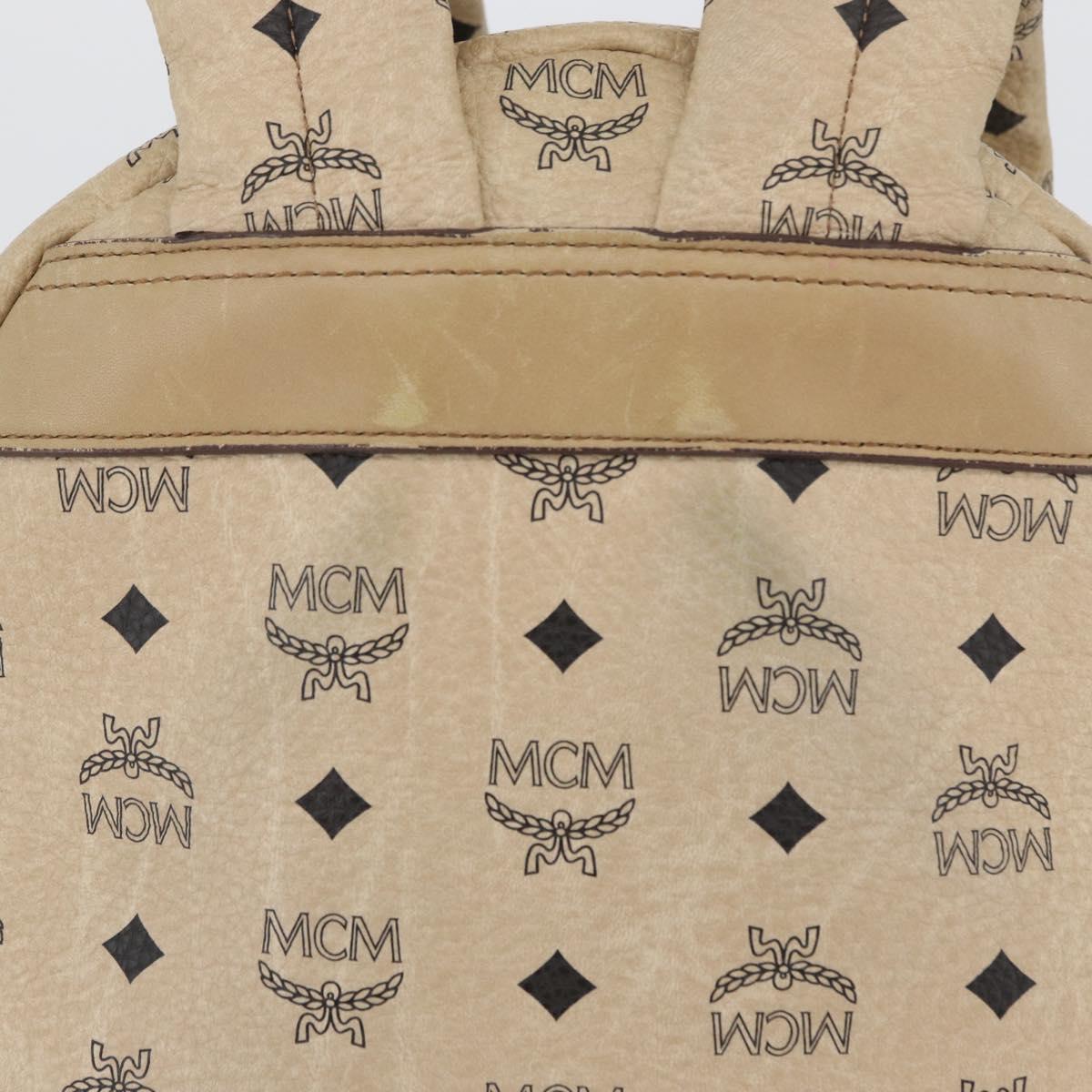 MCM Logogram Vicetos Backpack PVC Leather Beige Gold Silver Auth BA11136