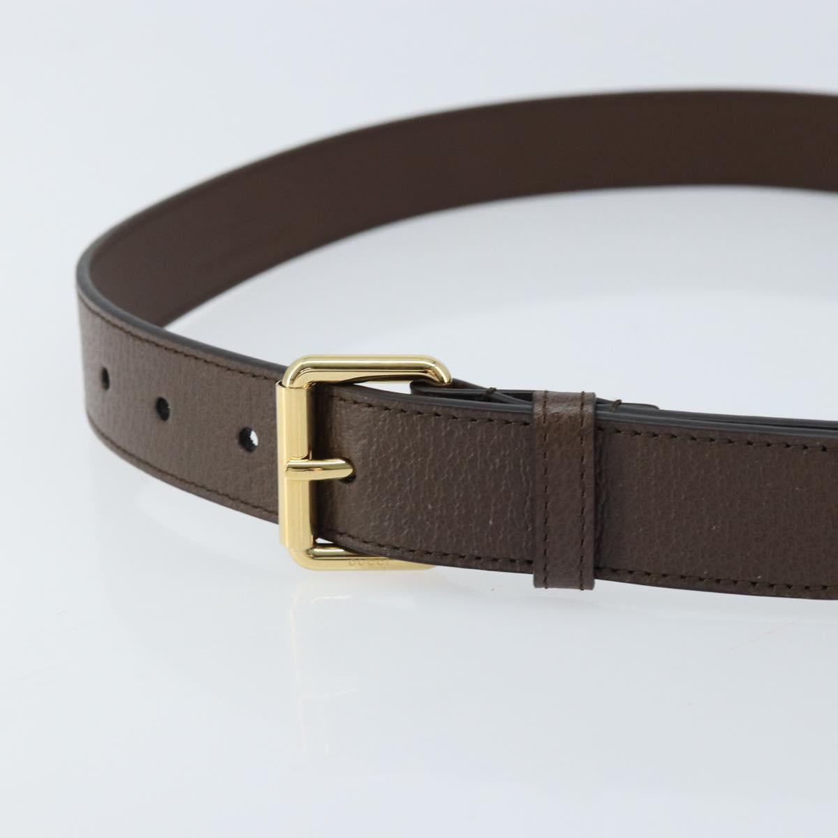 GUCCI Belt Leather 38.6"" Brown Gold Auth BA11143