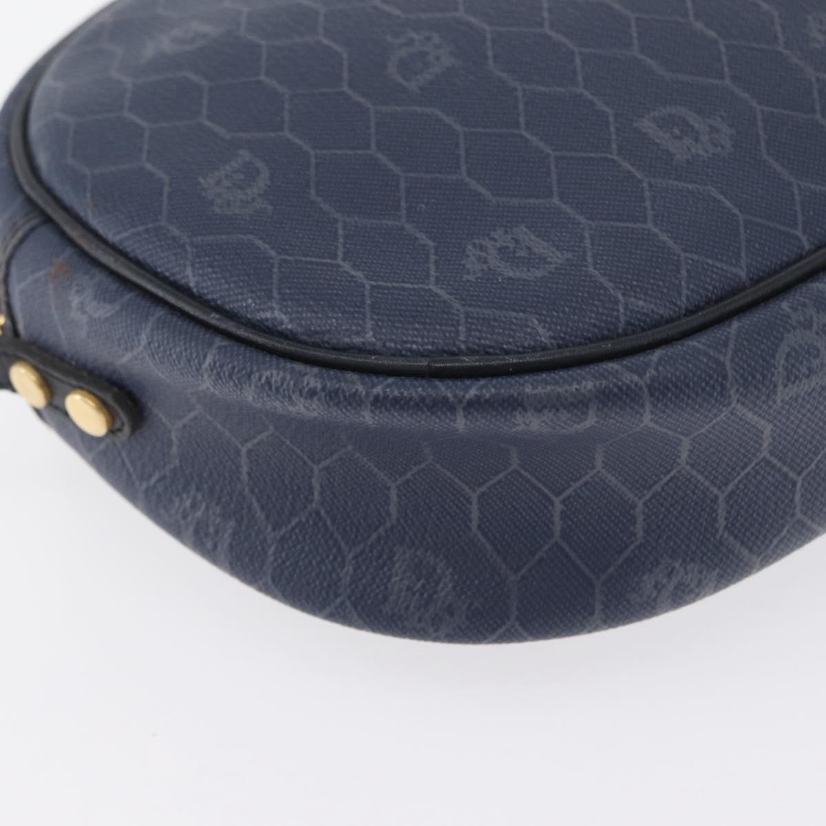Christian Dior Honeycomb Canvas Shoulder Bag PVC Navy Gold Auth BA11145