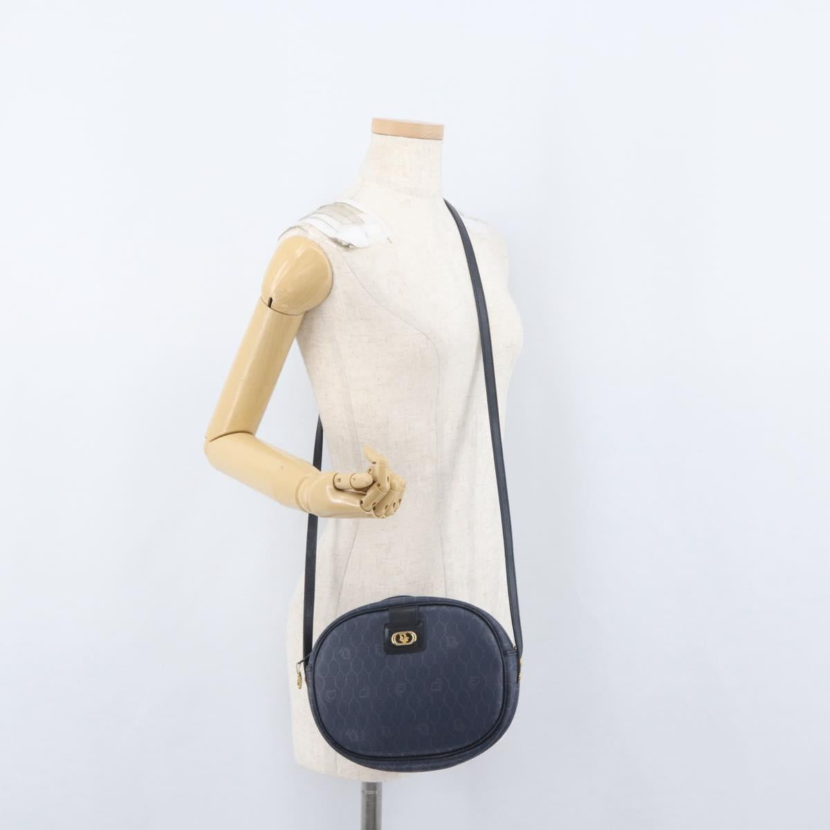 Christian Dior Honeycomb Canvas Shoulder Bag PVC Navy Gold Auth BA11145