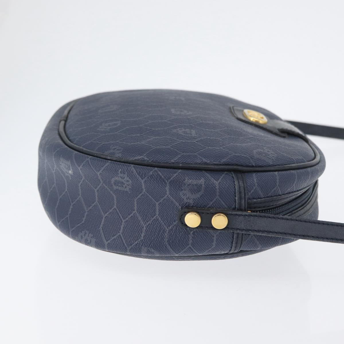 Christian Dior Honeycomb Canvas Shoulder Bag PVC Navy Gold Auth BA11145