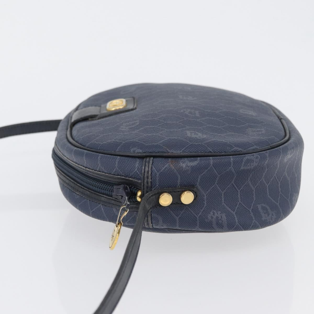 Christian Dior Honeycomb Canvas Shoulder Bag PVC Navy Gold Auth BA11145