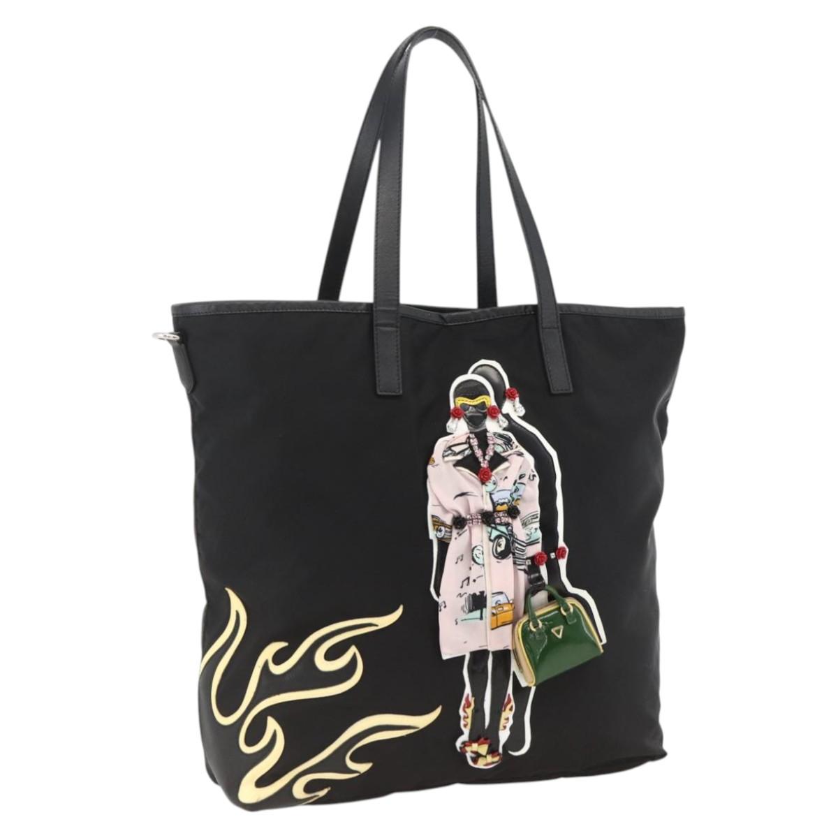 PRADA Tote Bag Nylon Black Silver Auth BA11146V