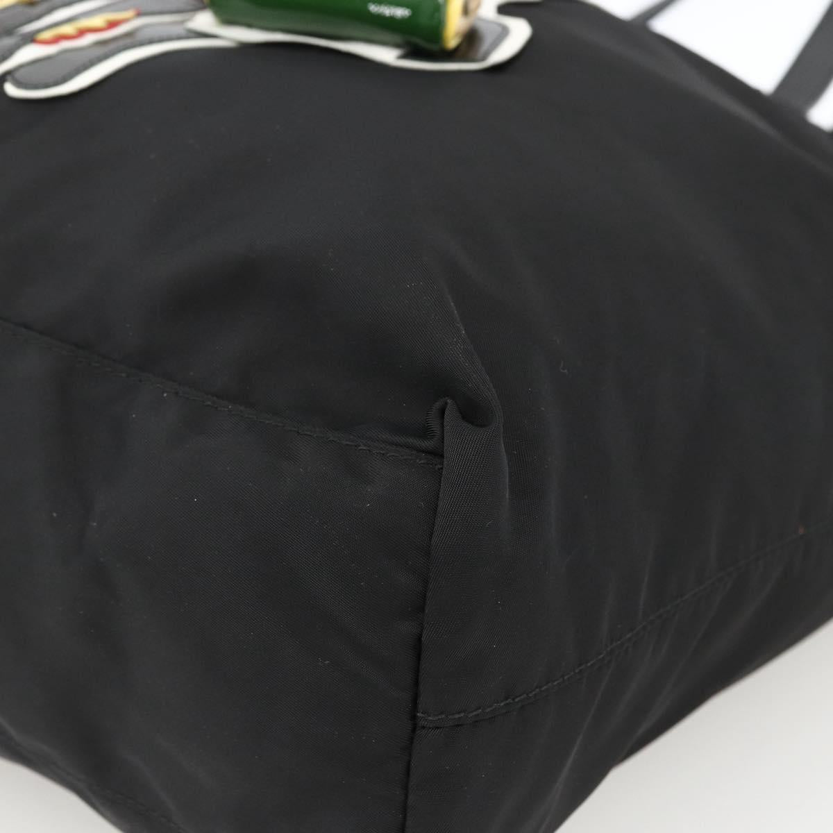 PRADA Tote Bag Nylon Black Silver Auth BA11146V