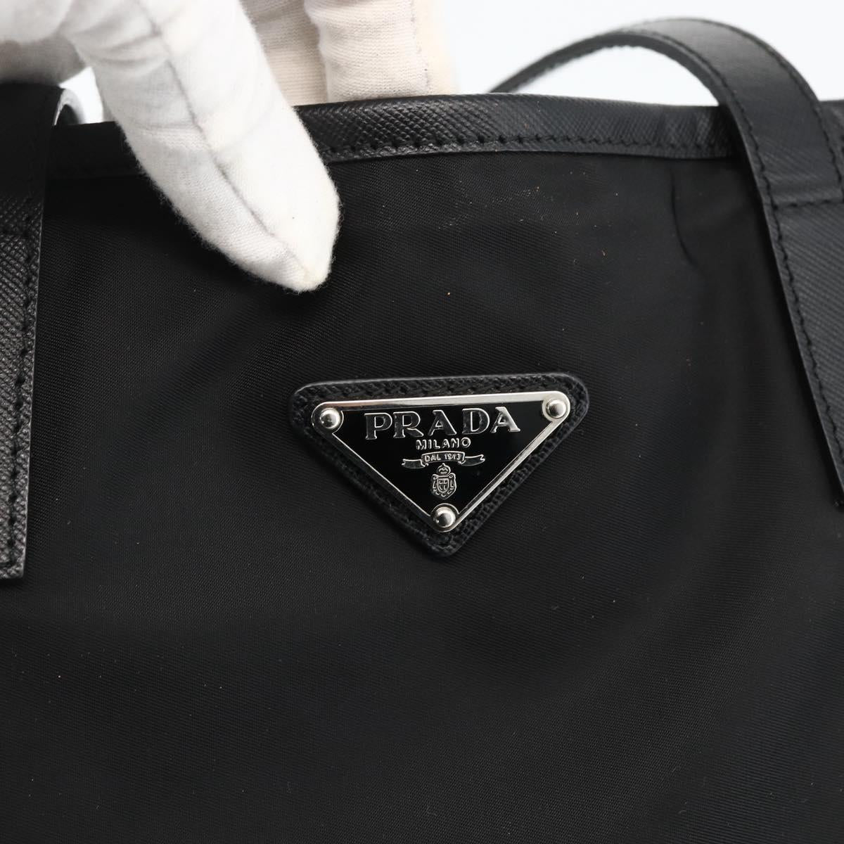 PRADA Tote Bag Nylon Black Silver Auth BA11146V