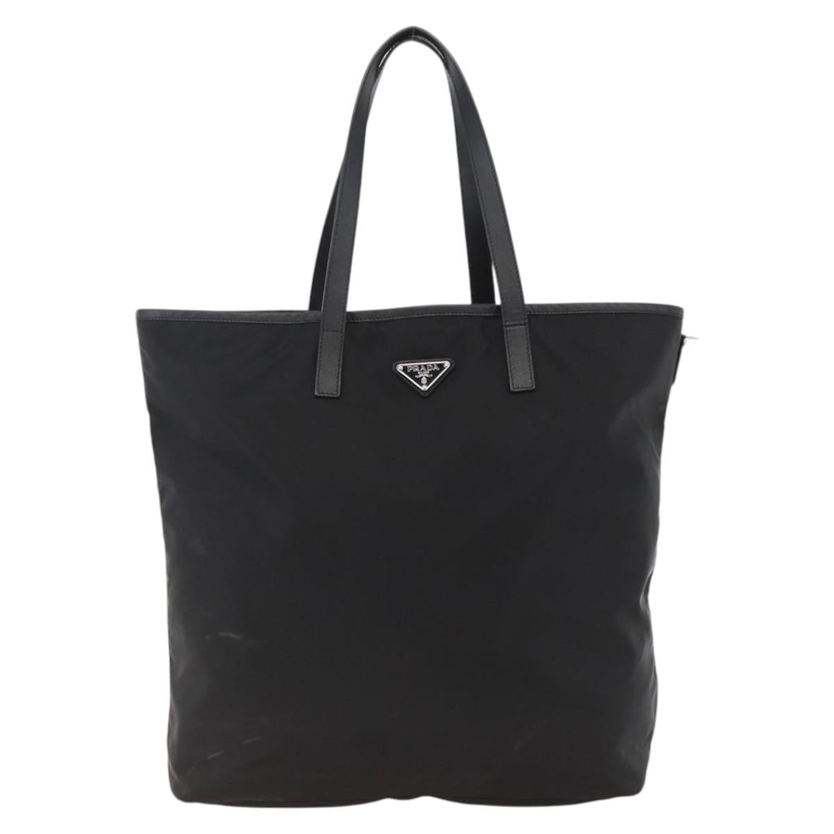 PRADA Tote Bag Nylon Black Silver Auth BA11146V