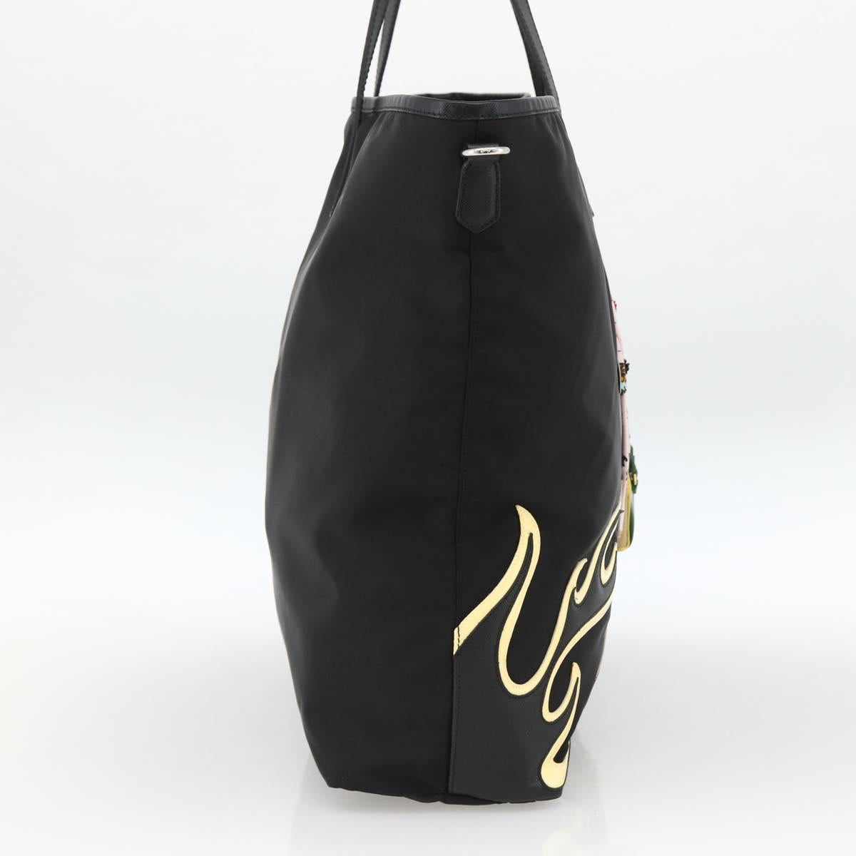 PRADA Tote Bag Nylon Black Silver Auth BA11146V