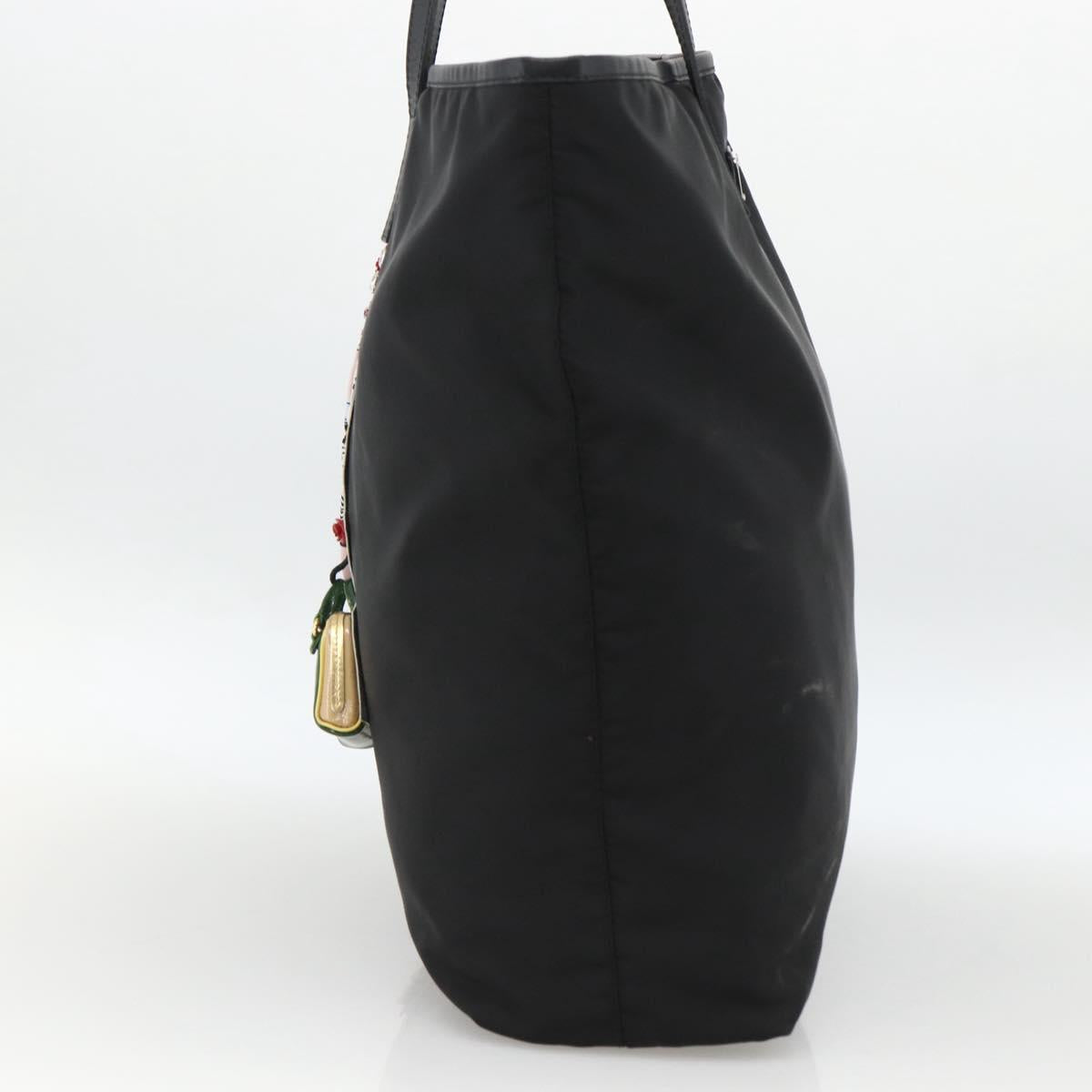 PRADA Tote Bag Nylon Black Silver Auth BA11146V