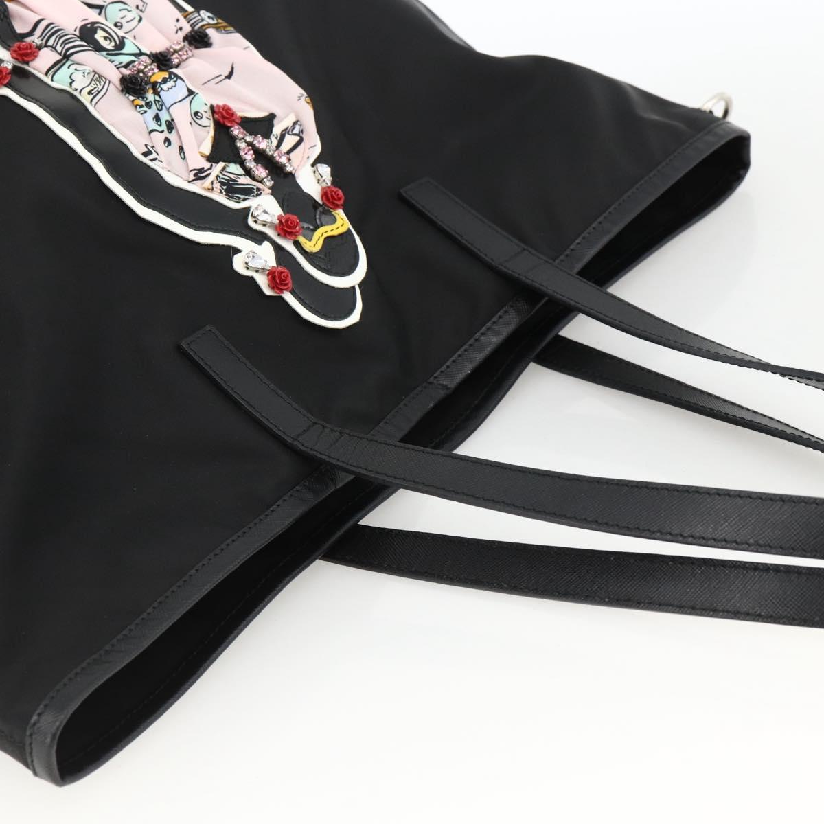 PRADA Tote Bag Nylon Black Silver Auth BA11146V