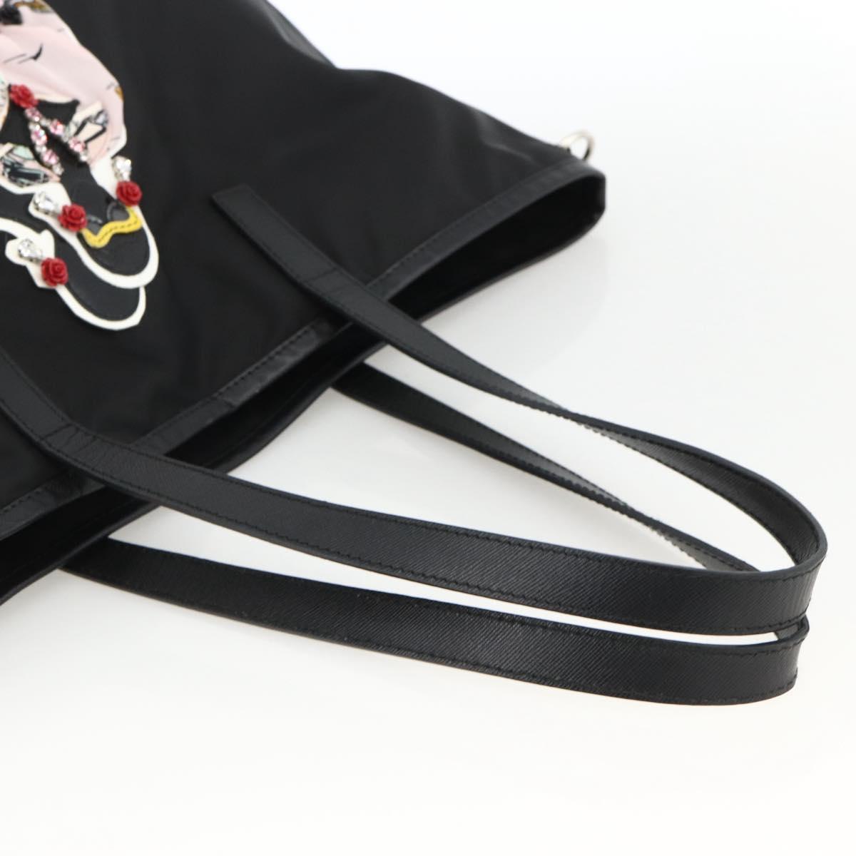 PRADA Tote Bag Nylon Black Silver Auth BA11146V