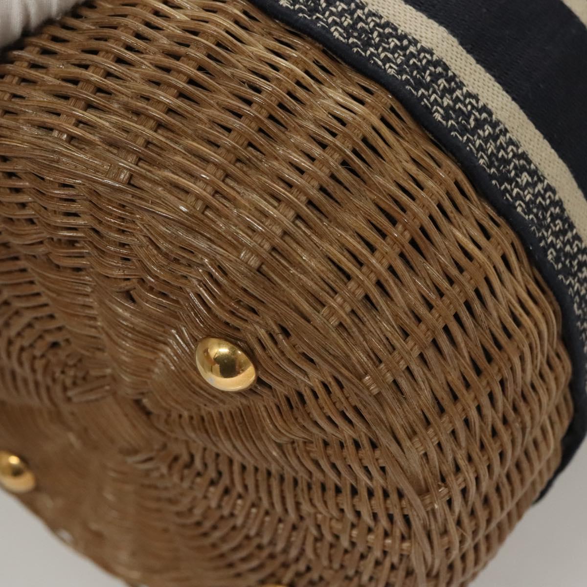 Christian Dior Oblique Wicker Shoulder Bag Rattan Navy Brown gold Auth BA1114SAM