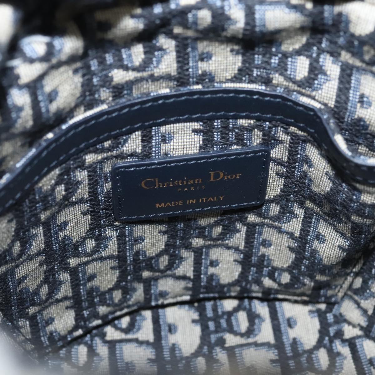 Christian Dior Oblique Wicker Shoulder Bag Rattan Navy Brown gold Auth BA1114SAM