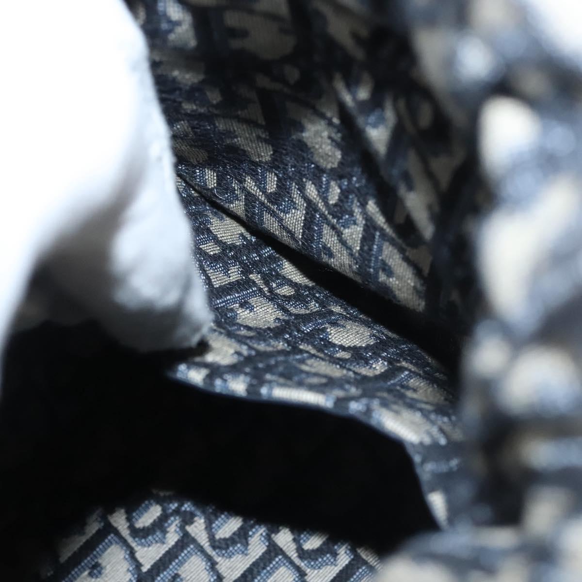 Christian Dior Oblique Wicker Shoulder Bag Rattan Navy Brown gold Auth BA1114AM