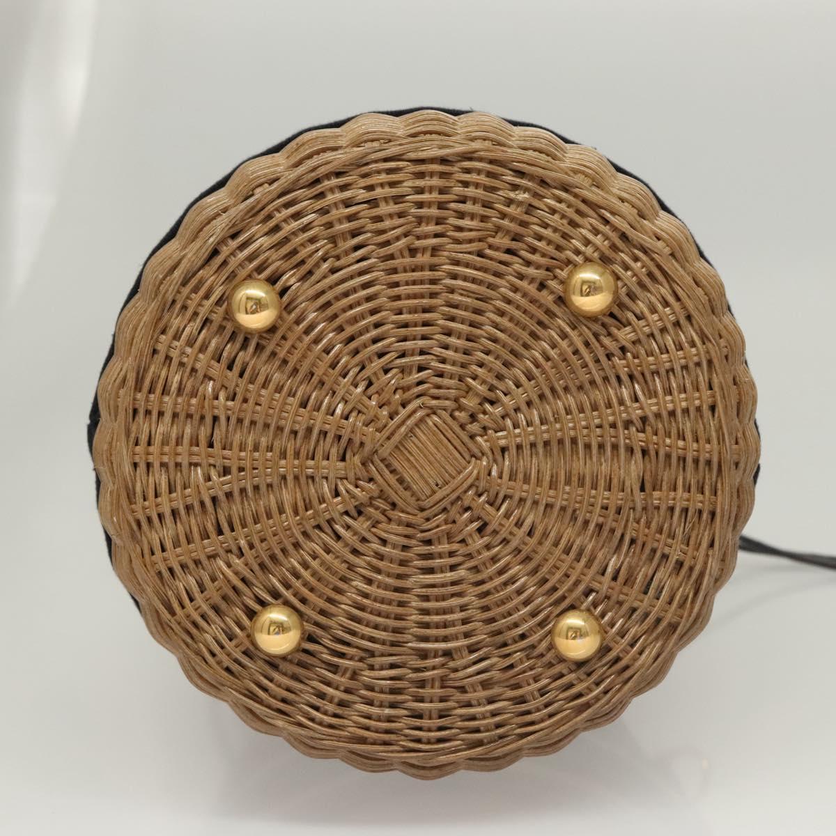Christian Dior Oblique Wicker Shoulder Bag Rattan Navy Brown gold Auth BA1114SAM
