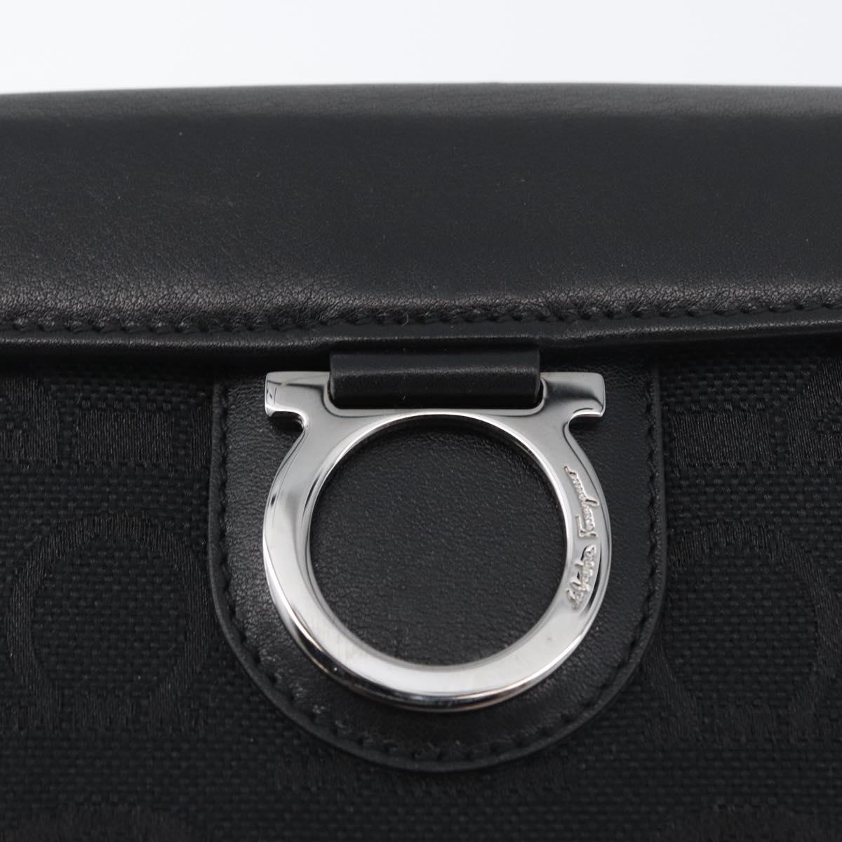 Salvatore Ferragamo Gancini Compact Wallet Nylon Leather Black Auth BA11154V