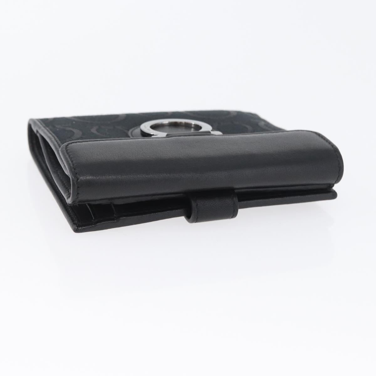 Salvatore Ferragamo Gancini Compact Wallet Nylon Leather Black Auth BA11154V