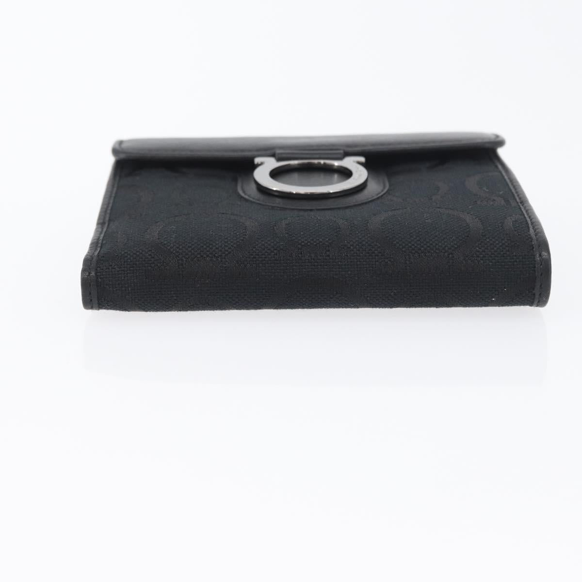 Salvatore Ferragamo Gancini Compact Wallet Nylon Leather Black Auth BA11154V