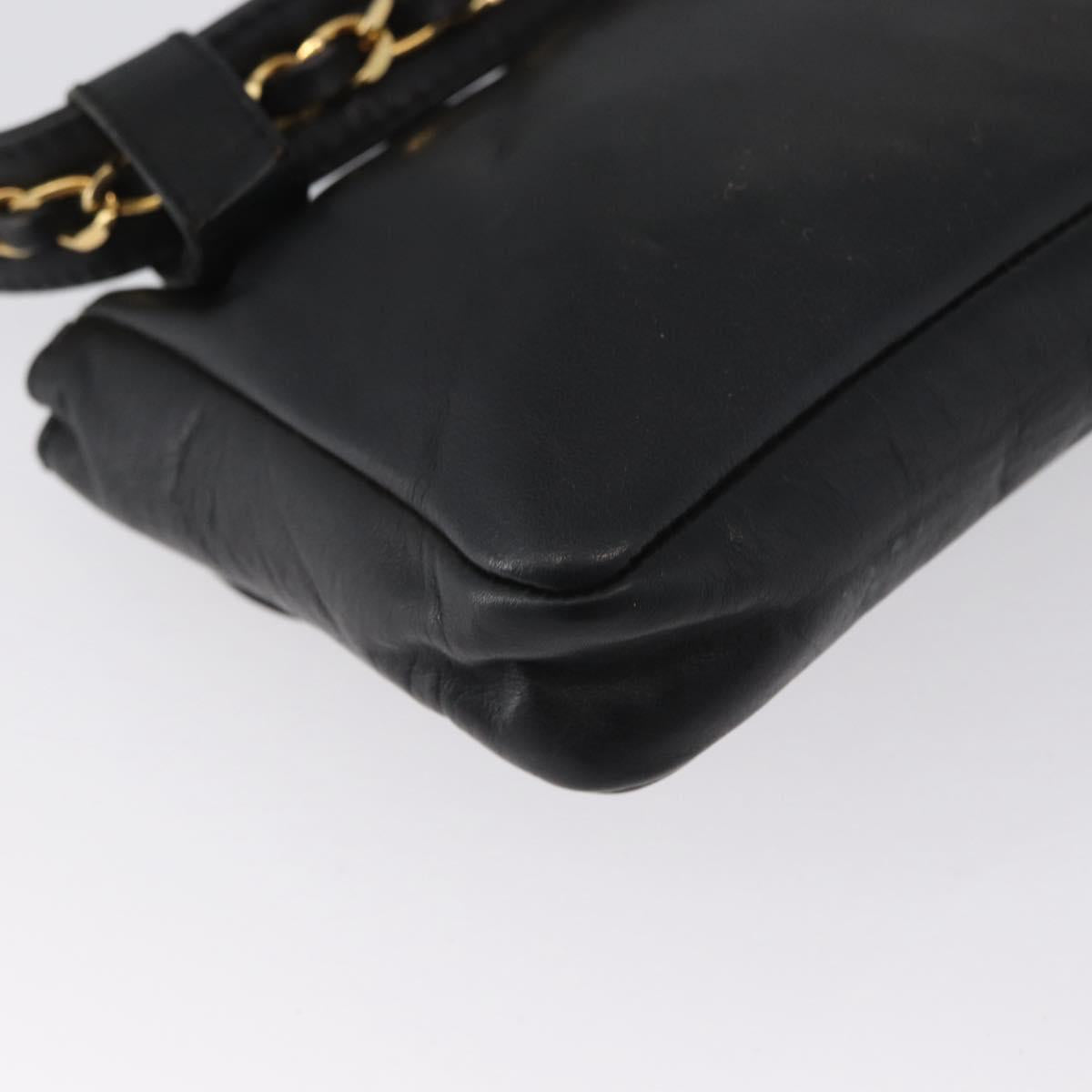 CHANEL COCO Mark Chain Waist Bag Lamb Skin Black Gold CC Auth BA11165