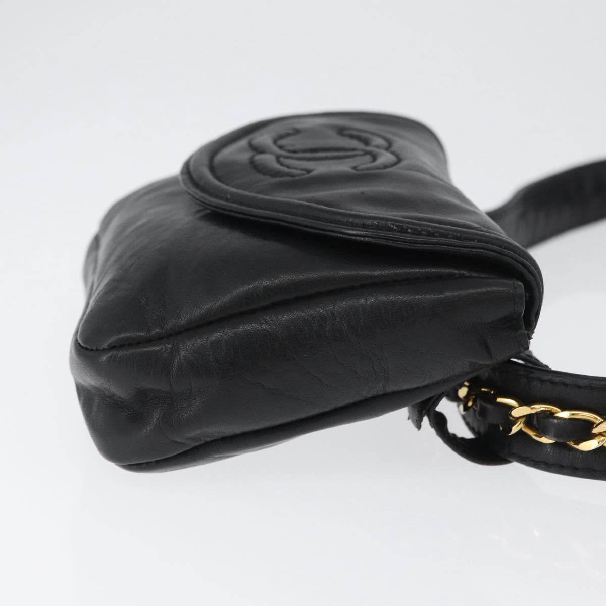 CHANEL COCO Mark Chain Waist Bag Lamb Skin Black Gold CC Auth BA11165